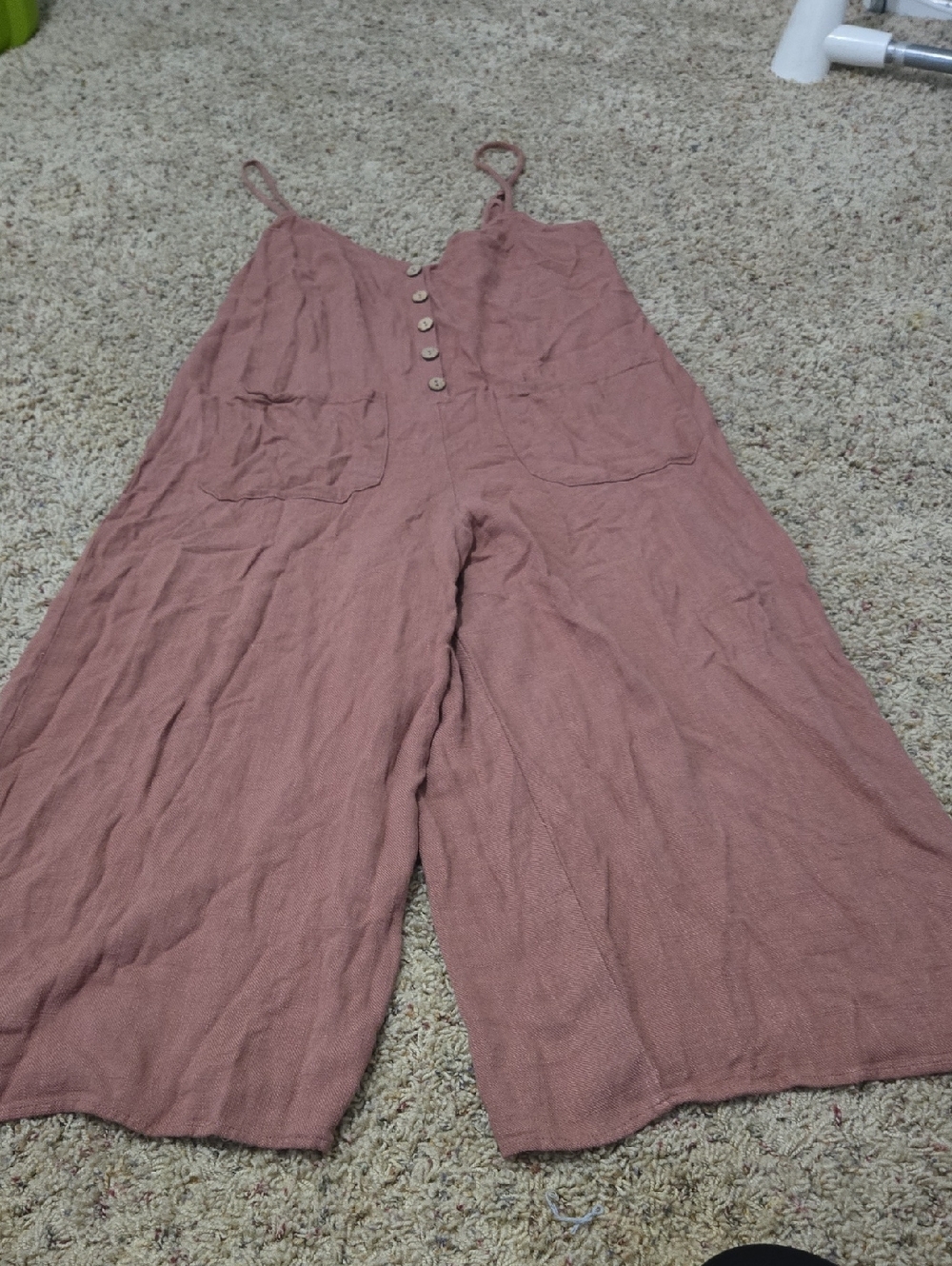 By Together Dusty Rose Button-Front Spaghetti Strap Jumpsuit